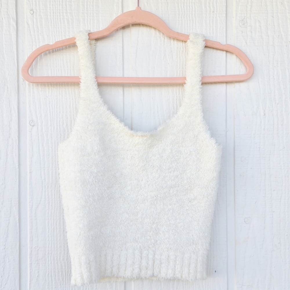 SKIMS Fuzzy Furry Cropped Tank Loungewear Intimates Sleepwear Cream XXS/XS